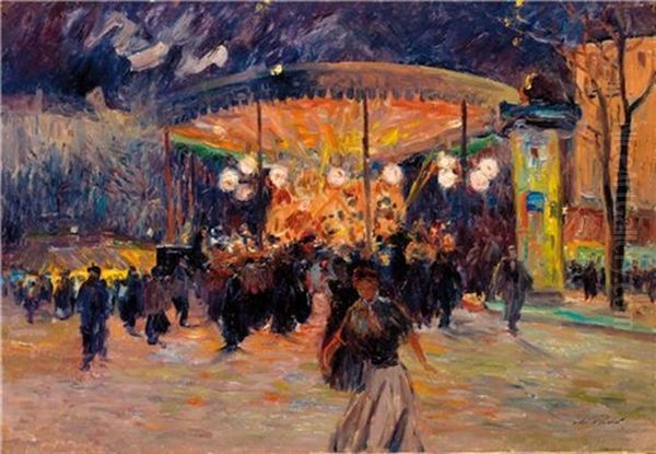 Le Manege Aux Lampions De Nuit Oil Painting by Elie Anatole Pavil