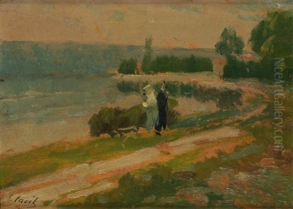 Promenade Au Bord Du Fleuve Oil Painting by Elie Anatole Pavil