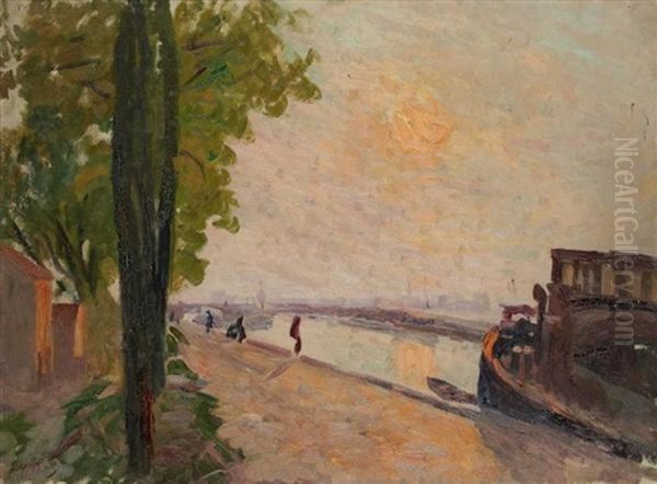 Coucher De Soleil En Bord De Seine by Elie Anatole Pavil