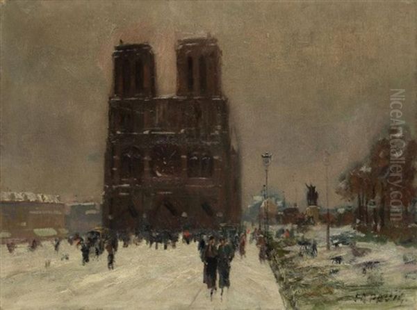 Paris, Notre-dame En Hiver by Elie Anatole Pavil