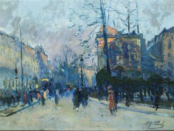 A Parisian Boulevard At Dusk Oil Painting by Elie Anatole Pavil