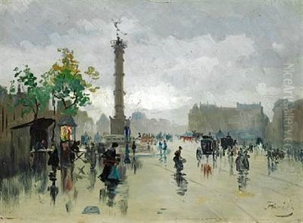 Early Autumn Day At Place De La Bastille In Paris Oil Painting by Elie Anatole Pavil