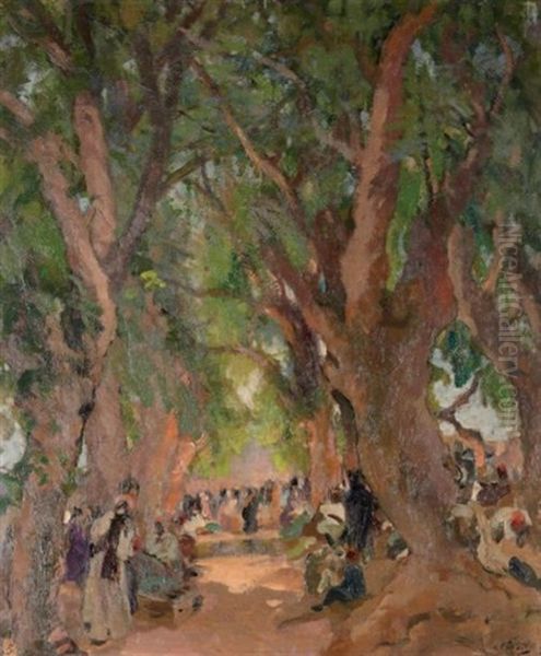 Grands Arbres Au Souk Oil Painting by Elie Anatole Pavil