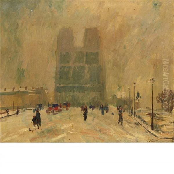 Notre Dame De Paris, Hiver Oil Painting by Elie Anatole Pavil