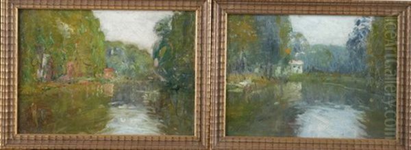 Paysages Lacustres (2 Works) Oil Painting by Elie Anatole Pavil