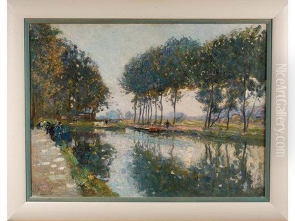 Pecheurs Au Bord Du Canal Oil Painting by Elie Anatole Pavil