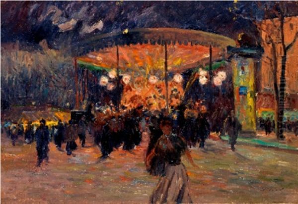 Le Manege Aux Lampions De Nuit Oil Painting by Elie Anatole Pavil