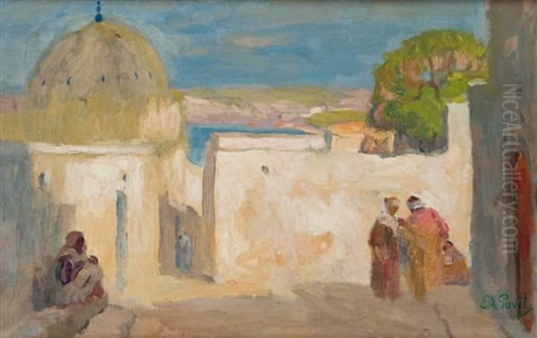 Conversation Devant La Mosquee Oil Painting by Elie Anatole Pavil