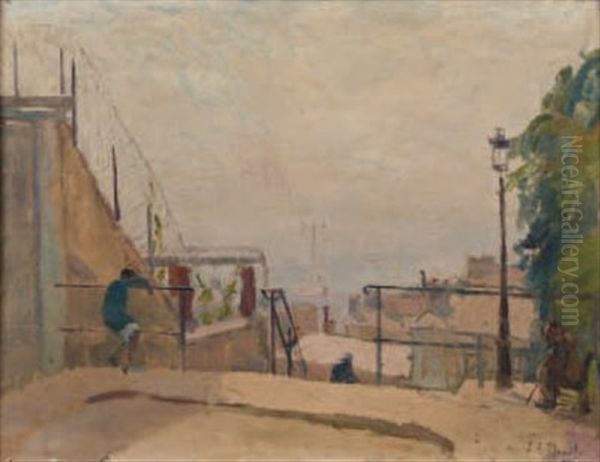 Les Escaliers De La Butte, Les Toits De Paris Oil Painting by Elie Anatole Pavil