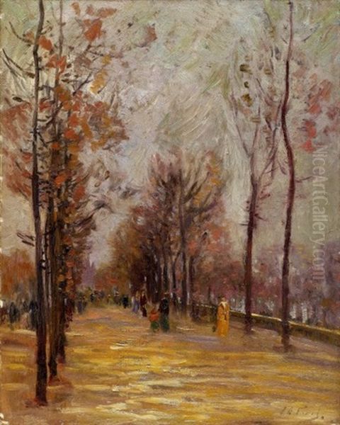 Paris, Promenade Cours De La Reine Oil Painting by Elie Anatole Pavil