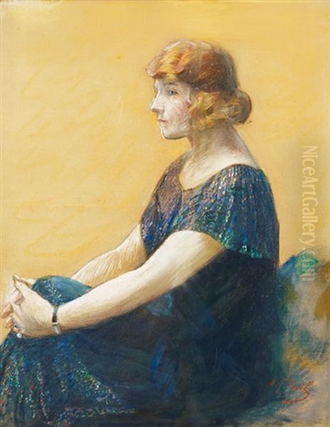 Jeune Femme Sur Fond Jaune Oil Painting by Elie Anatole Pavil