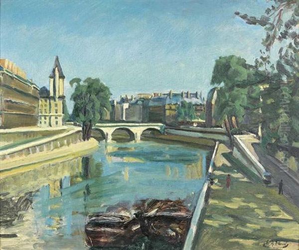 Paris, Le Quai Des Orfevres Oil Painting by Elie Anatole Pavil