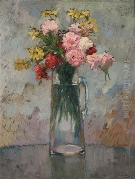 Flowers In A Glass Vase Oil Painting by Elie Anatole Pavil