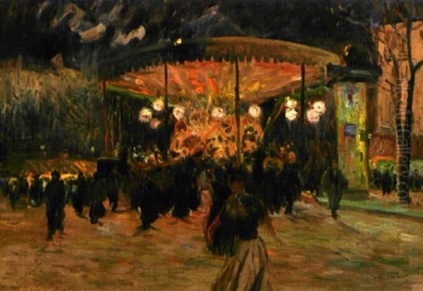 Le Manege Aux Lampions De Nuit Oil Painting by Elie Anatole Pavil