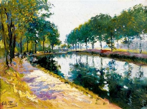 Pecheurs Au Bord Du Canal Oil Painting by Elie Anatole Pavil