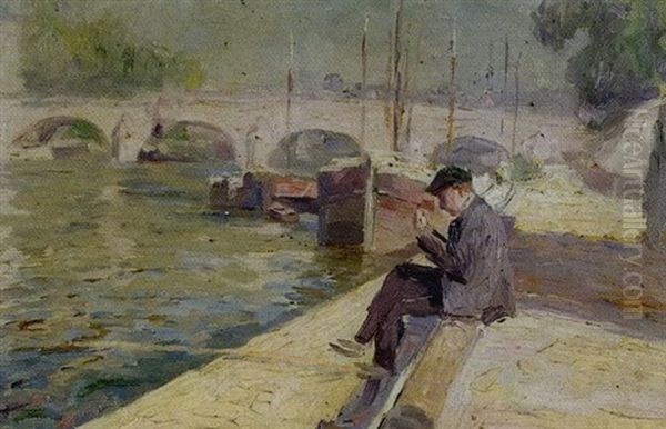 Paris, Tombereau Sur Les Quais Oil Painting by Elie Anatole Pavil