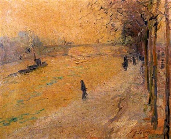 View Of The Seine Oil Painting by Elie Anatole Pavil