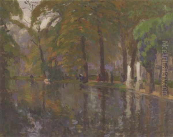 Piece D'eau Au Parc Monceau Oil Painting by Elie Anatole Pavil