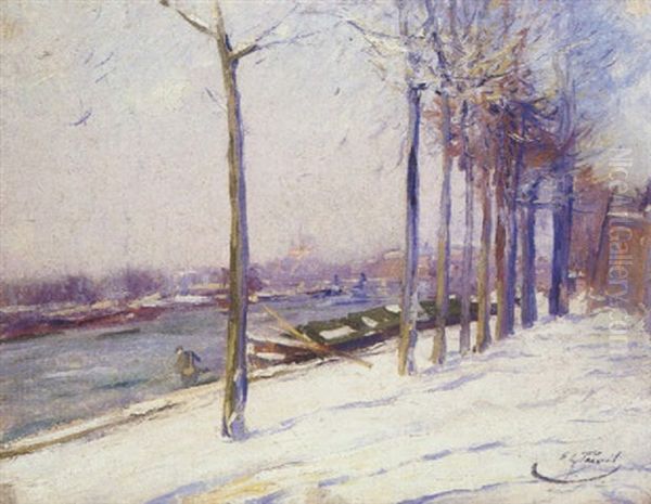 Les Quais Enneiges Oil Painting by Elie Anatole Pavil