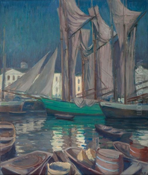 Boatsin The Harbour Of Helsinki Oil Painting by Vaino Blomstedt