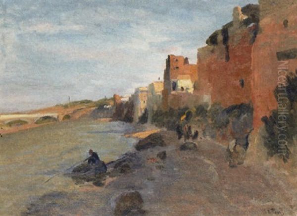 A Fisherman On The Shore In Tangiers Oil Painting by Elie Anatole Pavil