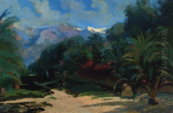 Figures On A Path, Palmares Oil Painting by Elie Anatole Pavil