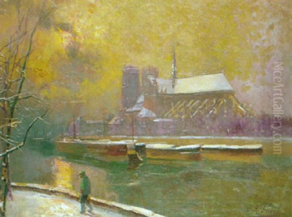 Lumiere Rose Sur Notre-dame Oil Painting by Elie Anatole Pavil