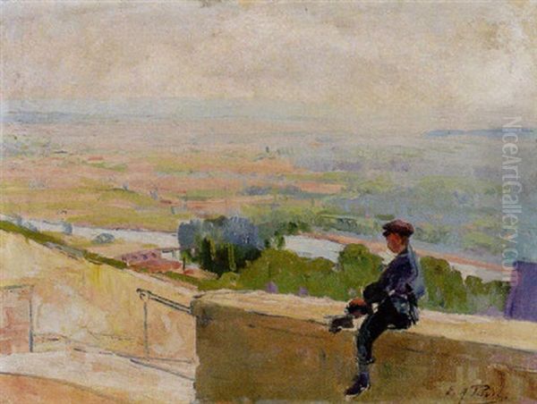 A Boy Resting On A Wall Oil Painting by Elie Anatole Pavil