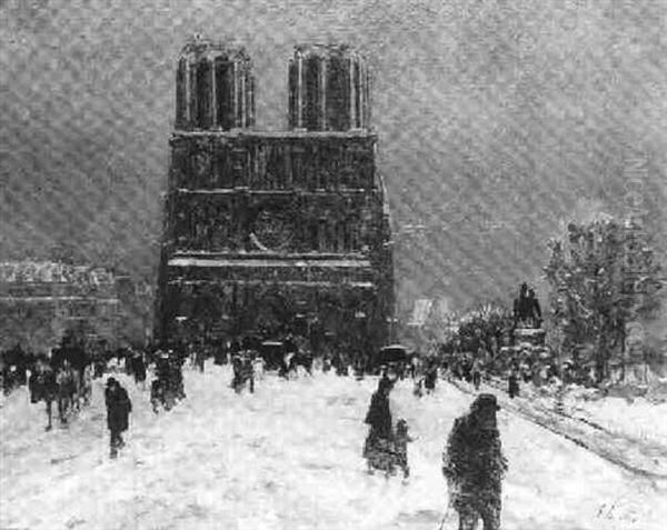 Notre-dame Sous La Neige Oil Painting by Elie Anatole Pavil