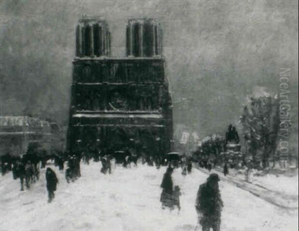 Notre Dame Sous La Neige Oil Painting by Elie Anatole Pavil