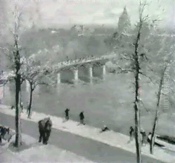 Les Quais A Paris, 1908 Oil Painting by Elie Anatole Pavil