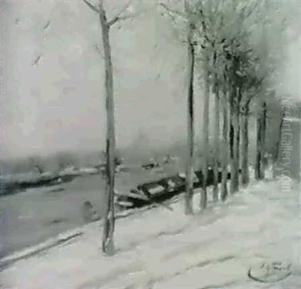 Paris, Les Quais Sous La Neige Oil Painting by Elie Anatole Pavil