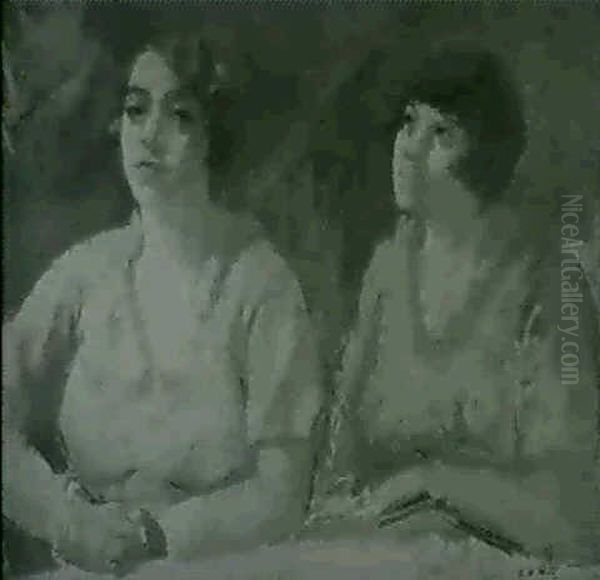 Jeunes Femmes Attablees Oil Painting by Elie Anatole Pavil