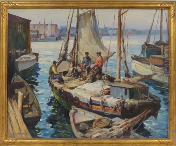 Gloucester Pier Oil Painting by Vladimir Pavlosky