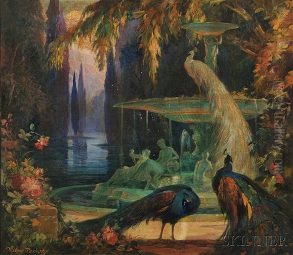 The Green Fountain Oil Painting by Vladimir Pavlosky