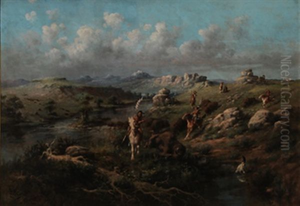 Buffalo Hunt Oil Painting by Edgar Samuel Paxson