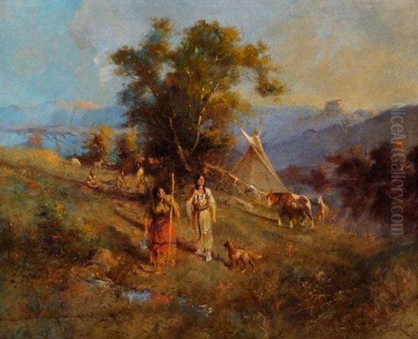 Crow Village Oil Painting by Edgar Samuel Paxson