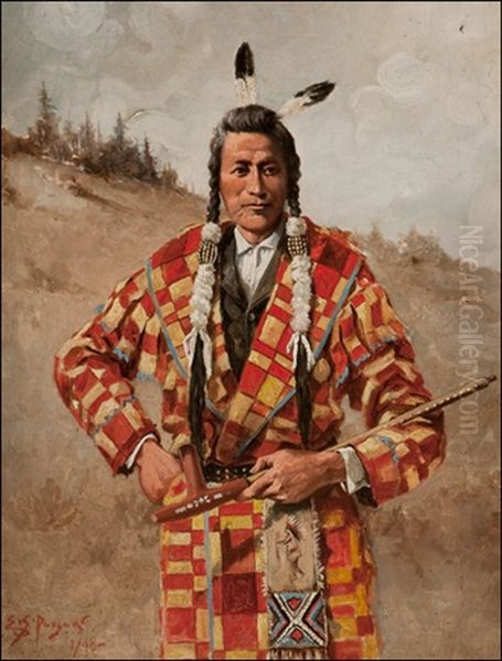 Skuas, Chief Of Cree Indians Oil Painting by Edgar Samuel Paxson