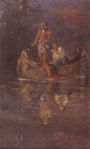 Indians In A Canoe Oil Painting by Edgar Samuel Paxson