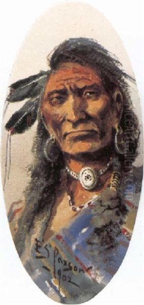 Indian Portrait Oil Painting by Edgar Samuel Paxson