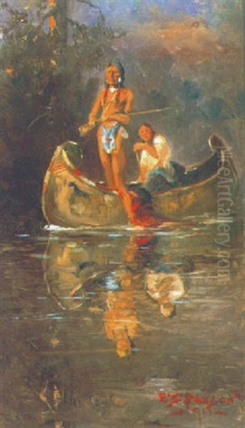 Indians In Canoe Oil Painting by Edgar Samuel Paxson