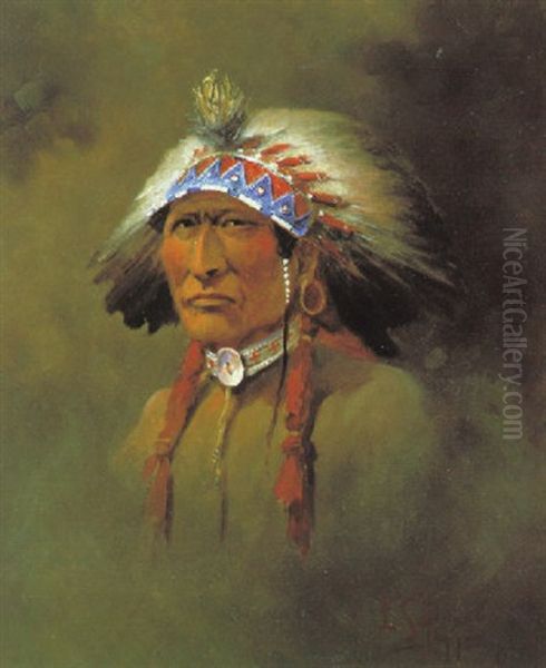 Portrait - Nag-a-shaw Oil Painting by Edgar Samuel Paxson