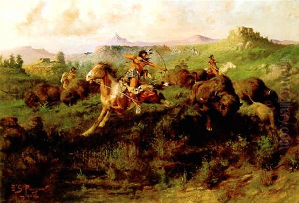 Buffalo Hunt Oil Painting by Edgar Samuel Paxson