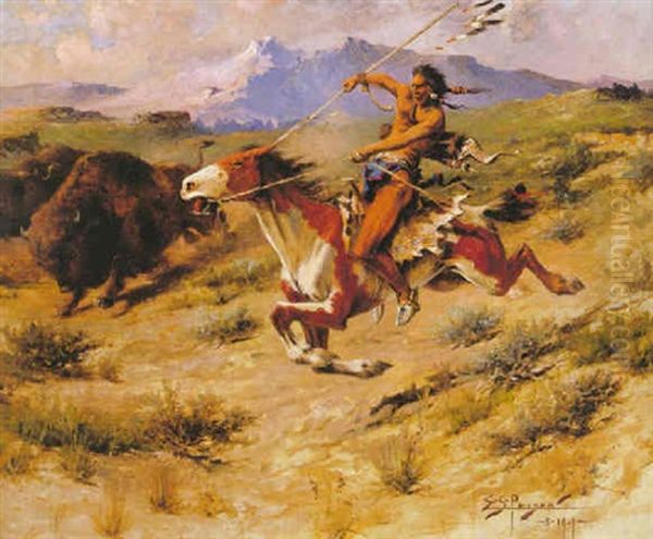 Buffalo Hunt Oil Painting by Edgar Samuel Paxson