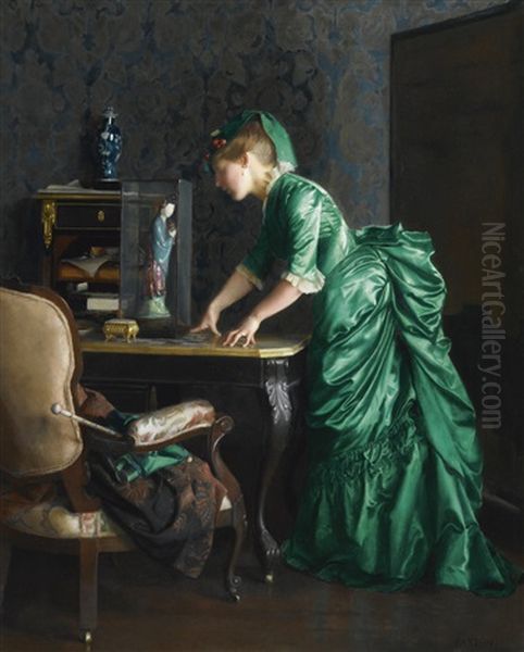 1875 (the Green Dress) Oil Painting by William McGregor Paxton