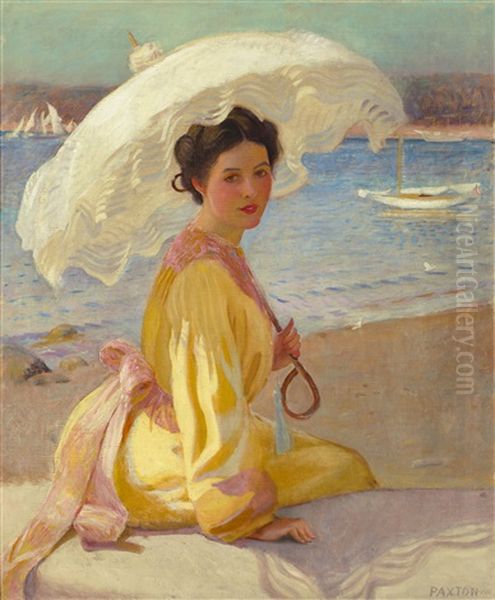 Girl With The Sea Beyond Oil Painting by William McGregor Paxton