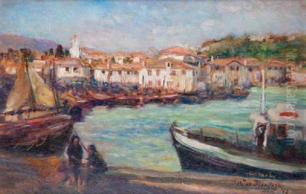 Le Port De St Jean De Luz Oil Painting by Gaston Blondeau