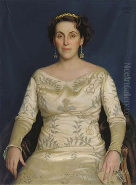 Mrs. Russell H. Leonard Oil Painting by William McGregor Paxton