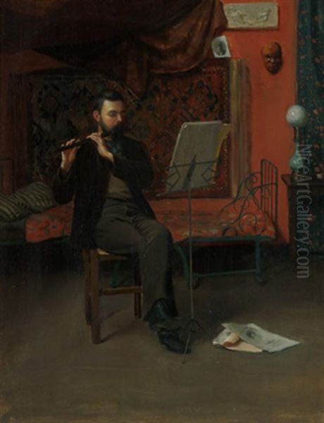 The Flute Player Oil Painting by William McGregor Paxton