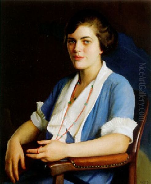 Portrait Of A Young Woman In Blue Oil Painting by William McGregor Paxton